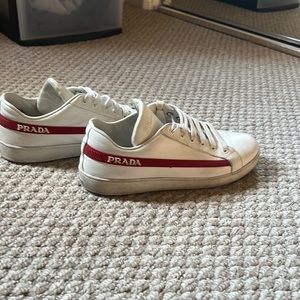 White Prada sneakers with red logo! Size 39 women’s